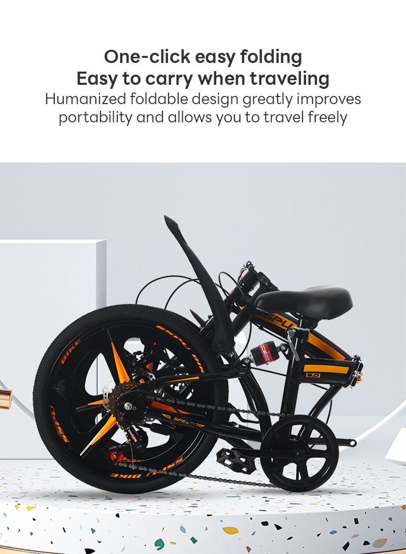 20in Folding Bike, 7 Speed Foldable City Bike, Carbon Steel Bicycle for Adults, Foldable Bicycle with Adjustable Seats & Disc Brake for Traveling & Exercising