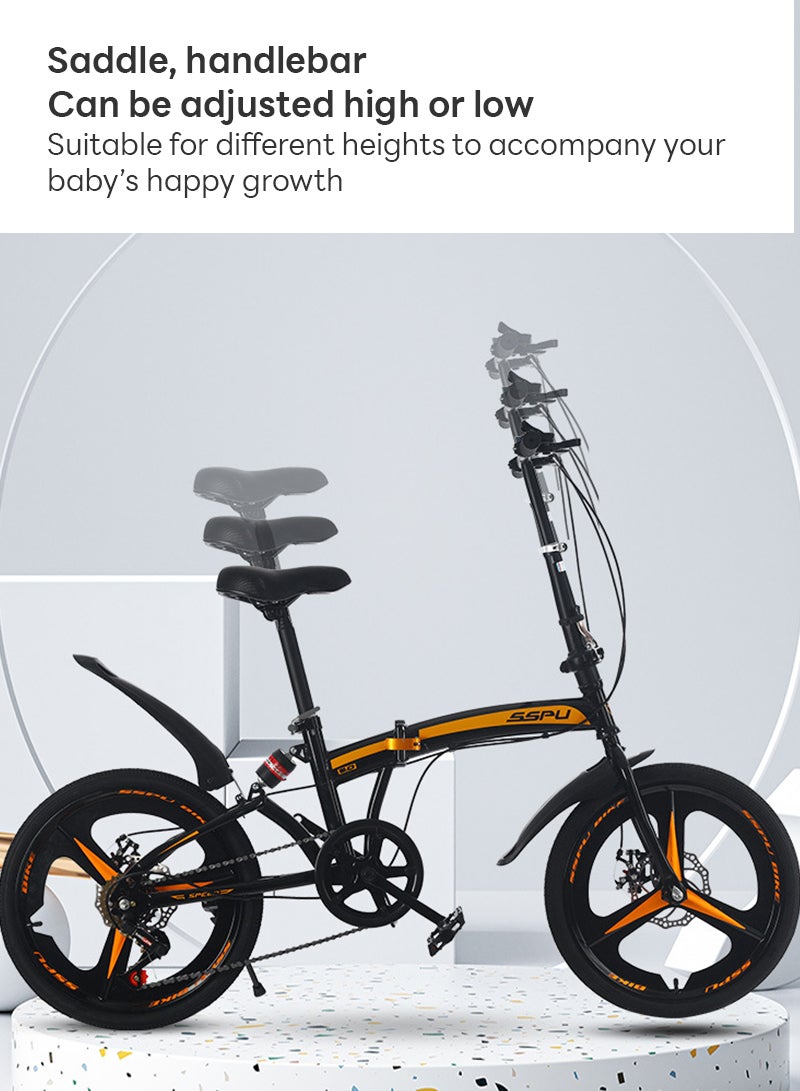 20in Folding Bike, 7 Speed Foldable City Bike, Carbon Steel Bicycle for Adults, Foldable Bicycle with Adjustable Seats & Disc Brake for Traveling & Exercising