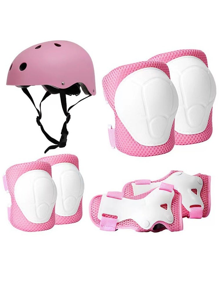 Kids Bike Helmet Set Skateboard Knee Pads Kids Helmet Elbow Pads Wrist Guards Adjustable for 2~8yrs Girl Boy Kids Protective Gear Set for Sport Cycling Bike Roller Skating Scooter (Pink)