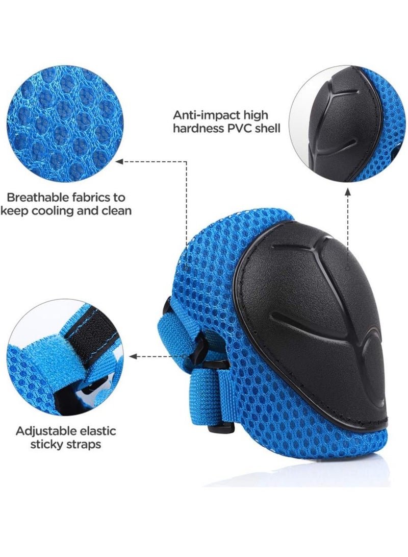 Kids Bike Helmet Set Skateboard Knee Pads Kids Helmet Elbow Pads Wrist Guards Adjustable for 2~8yrs Girl Boy Kids Protective Gear Set for Sport Cycling Bike Roller Skating Scooter (Blue)