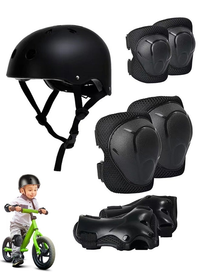 Kids Bike Helmet Set Skateboard Knee Pads Kids Helmet Elbow Pads Wrist Guards Adjustable for 2~8yrs Girl Boy Kids Protective Gear Set for Sport Cycling Bike Roller Skating Scooter (Black)