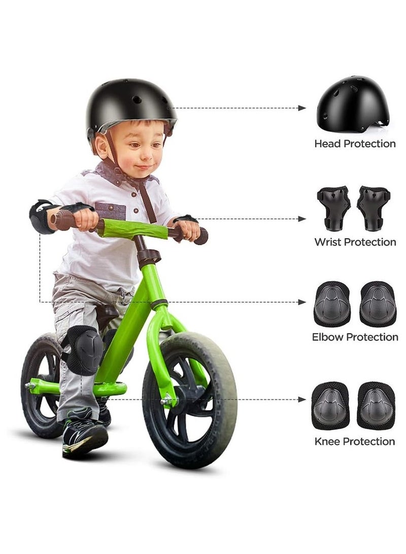 Kids Bike Helmet Set Skateboard Knee Pads Kids Helmet Elbow Pads Wrist Guards Adjustable for 2~8yrs Girl Boy Kids Protective Gear Set for Sport Cycling Bike Roller Skating Scooter (Black)