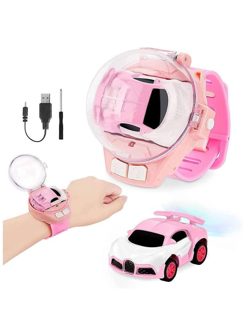 Pink Silicone Watchband RC Car Toy  Adorable 2.4GHz Mini Alloy Racer in Wristwatch Design for Girls