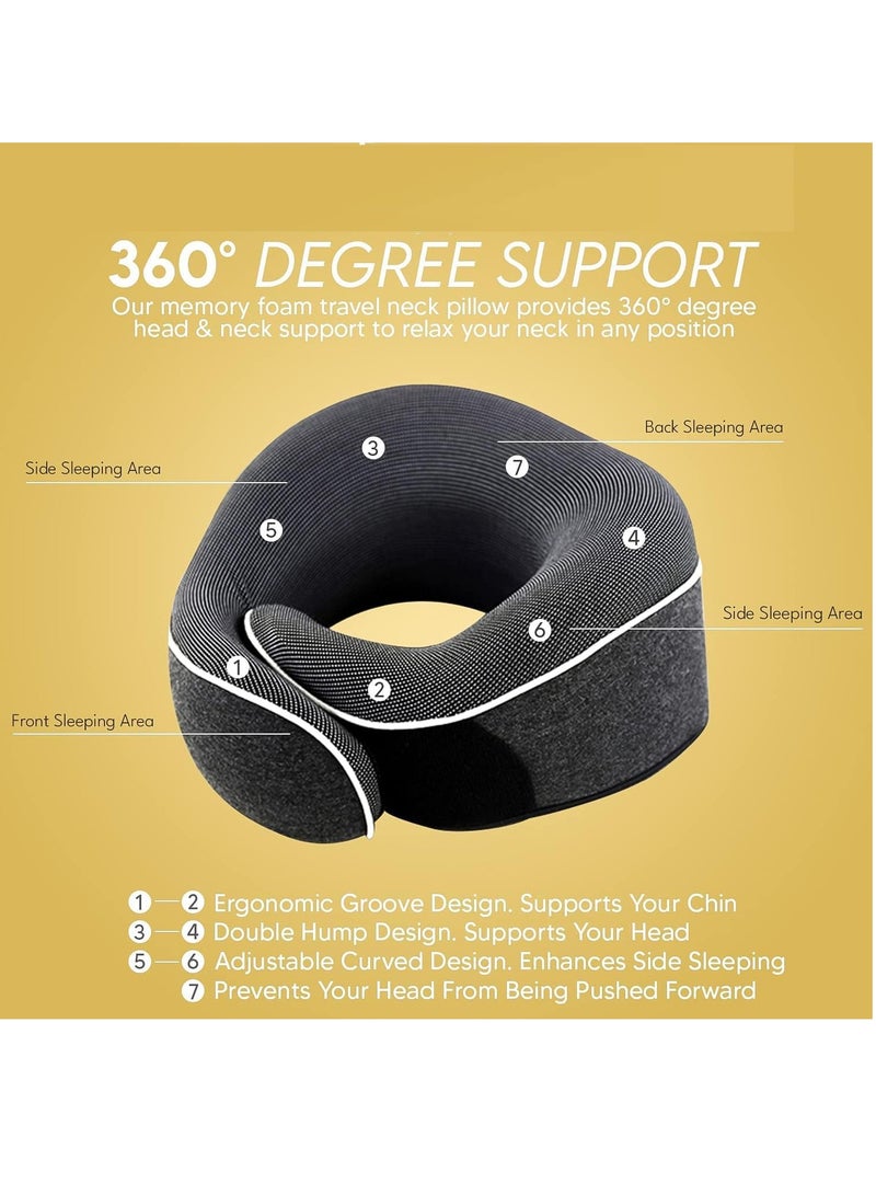 Neck Pillow Memory Foam Travel Neck Pillow with Washable Cover Portable Travel Neck Pillow for Traveling Car Home Office Pain Relief Sleeping Neck Pillows (U-shaped Pillow Black)