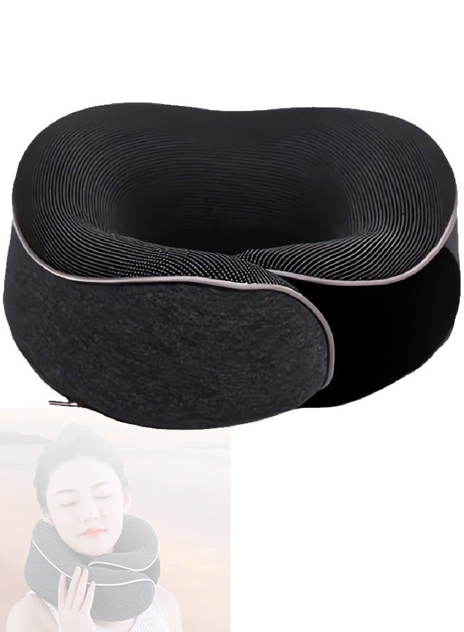 Neck Pillow Memory Foam Travel Neck Pillow with Washable Cover Portable Travel Neck Pillow for Traveling Car Home Office Pain Relief Sleeping Neck Pillows (U-shaped Pillow Black)