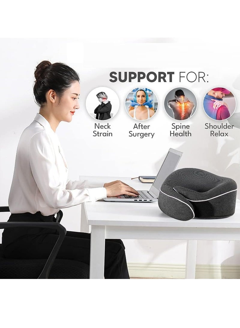 Neck Pillow Memory Foam Travel Neck Pillow with Washable Cover Portable Travel Neck Pillow for Traveling Car Home Office Pain Relief Sleeping Neck Pillows (U-shaped Pillow Black)