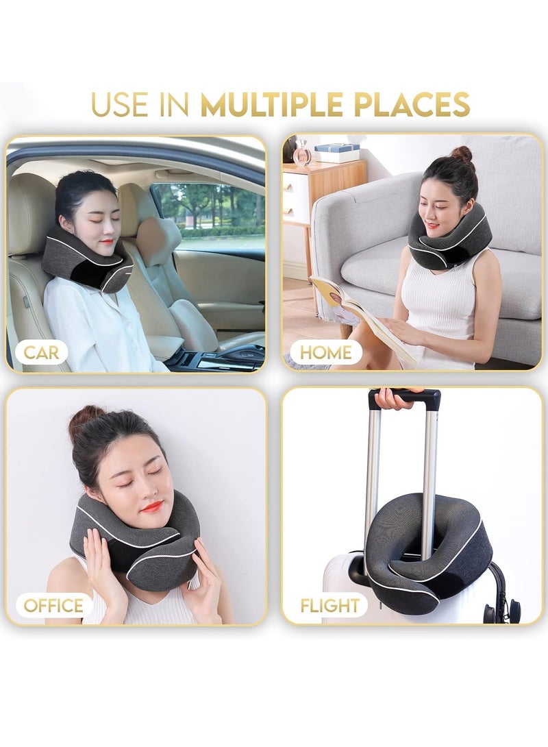 Neck Pillow Memory Foam Travel Neck Pillow with Washable Cover Portable Travel Neck Pillow for Traveling Car Home Office Pain Relief Sleeping Neck Pillows (U-shaped Pillow Black)