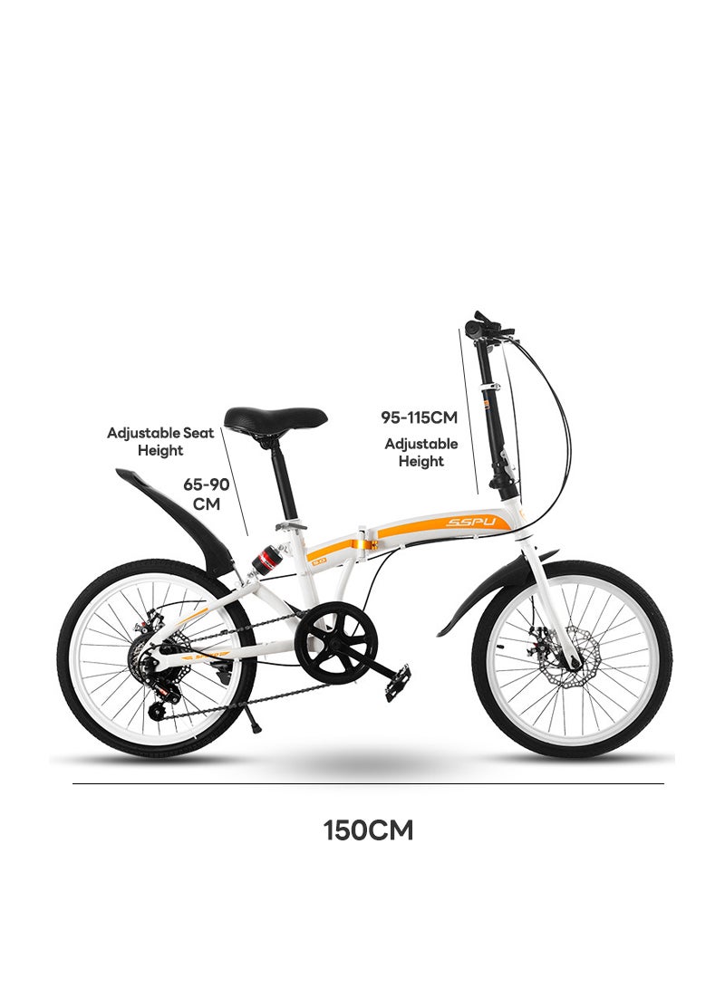 20in Folding Bike, 7 Speed Foldable City Bike, Carbon Steel Bicycle for Adults, Foldable Bicycle with Adjustable Seats & Disc Brake for Traveling & Exercising