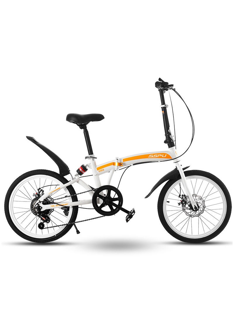 20in Folding Bike, 7 Speed Foldable City Bike, Carbon Steel Bicycle for Adults, Foldable Bicycle with Adjustable Seats & Disc Brake for Traveling & Exercising