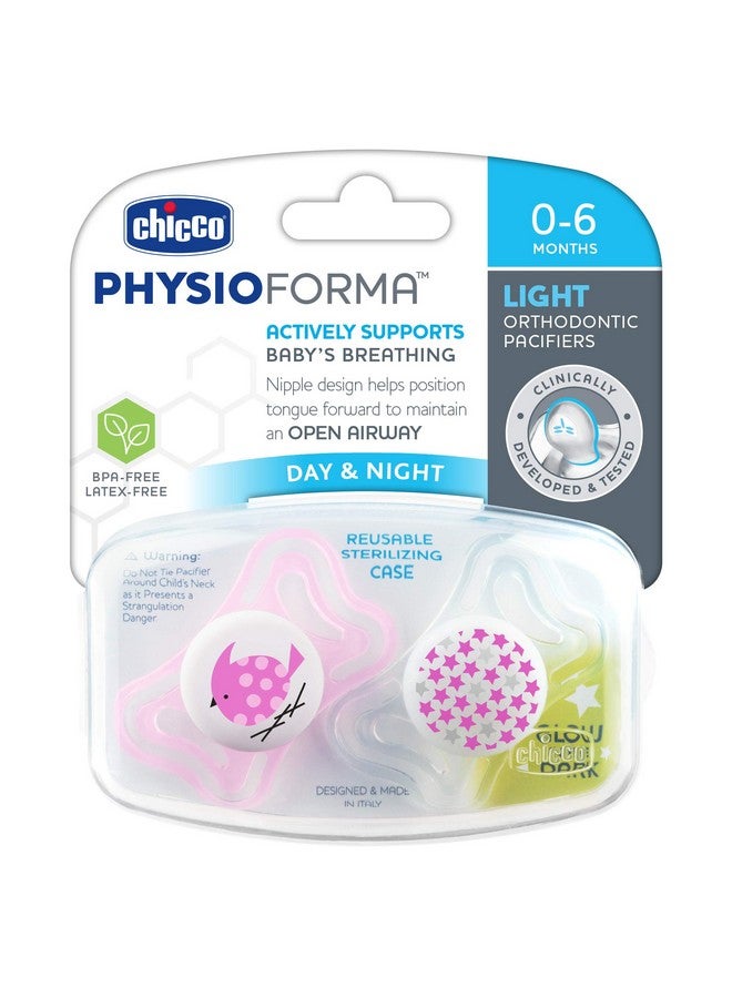 Physioforma Light Day & Night Including Glow In Dark Pacifier For Babies 06M Pink Orthodontic Nipple Bpafree 2Count In Sterilizing Case