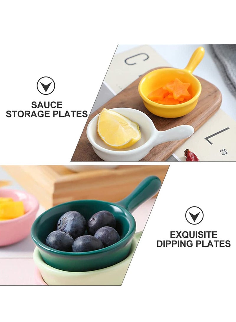 Ceramic Sauce Dishes Chip & Dip Sets Colorful Mini Bowl Set Ketchup Side Dish Tableware Condiment Relish Plate Seasoning Soy Sauce Dishes Stackable Ramekins with Grip Handle (Colorful 5 Pcs)