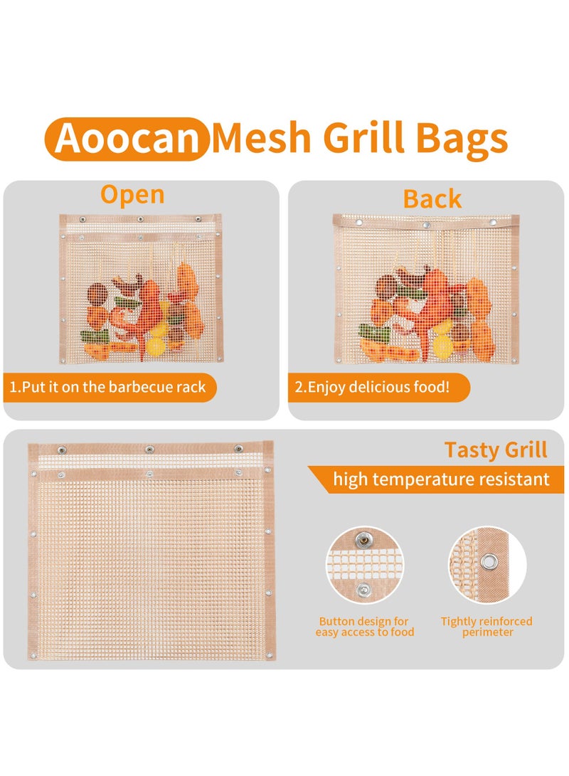 BBQ Mesh Grill Bags High Temperature Resistant Grid Barbecue Bag Reusable Grilling Pouches for Charcoal Gas Electric Grills Set Is A Must-Have All Event 2 Pack Brown