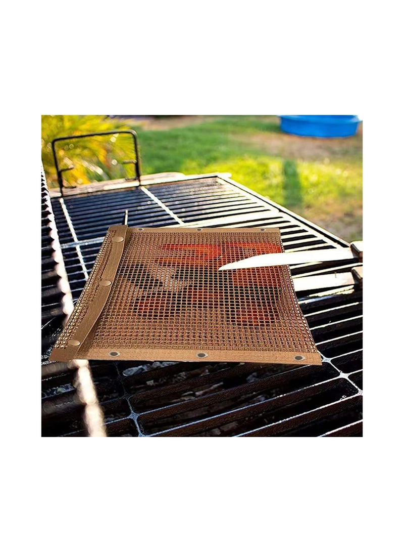 BBQ Mesh Grill Bags High Temperature Resistant Grid Barbecue Bag Reusable Grilling Pouches for Charcoal Gas Electric Grills Set Is A Must-Have All Event 2 Pack Brown
