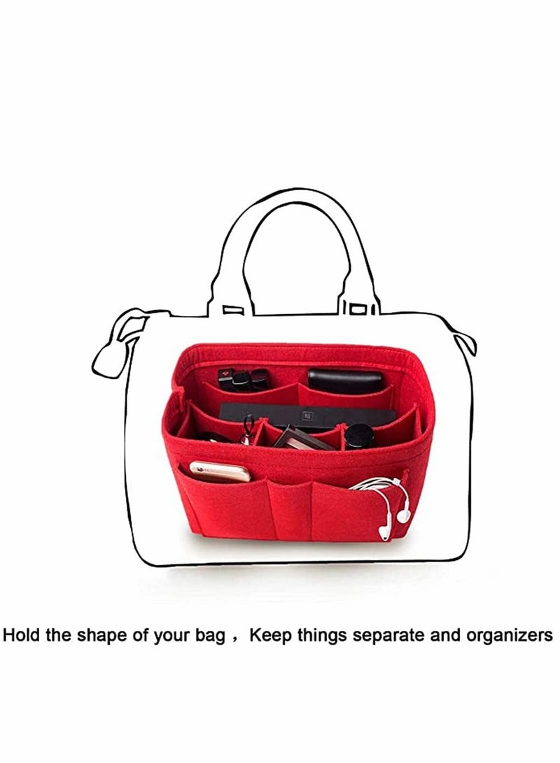 Purse Organizer Insert, Women Felt Bag Organizer Insert, Multi-Pocket Bag in Bag for Womens Handbag Travel Tote Hobo Bag Storage Purse Liner Divider for Any Brand Tote, Red, L Size