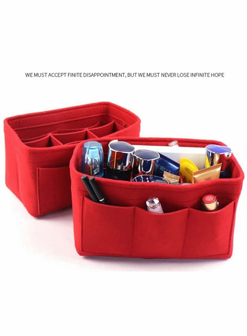 Purse Organizer Insert, Women Felt Bag Organizer Insert, Multi-Pocket Bag in Bag for Womens Handbag Travel Tote Hobo Bag Storage Purse Liner Divider for Any Brand Tote, Red, L Size