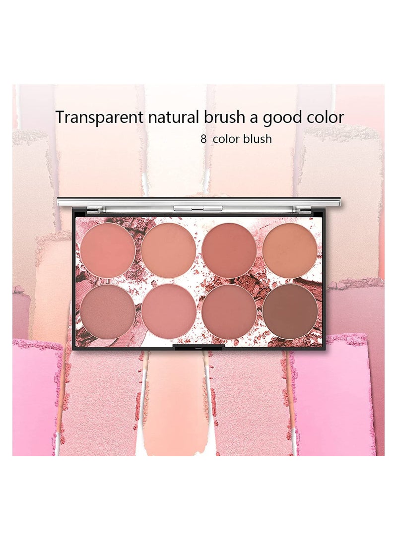 Blush Palette, Makeup 8 Color Contour and Highlight Blush Palette Matte Blush Powder Bright Shimmer Face Cosmetics Blusher Light Face Blush Palette with Blush Brush