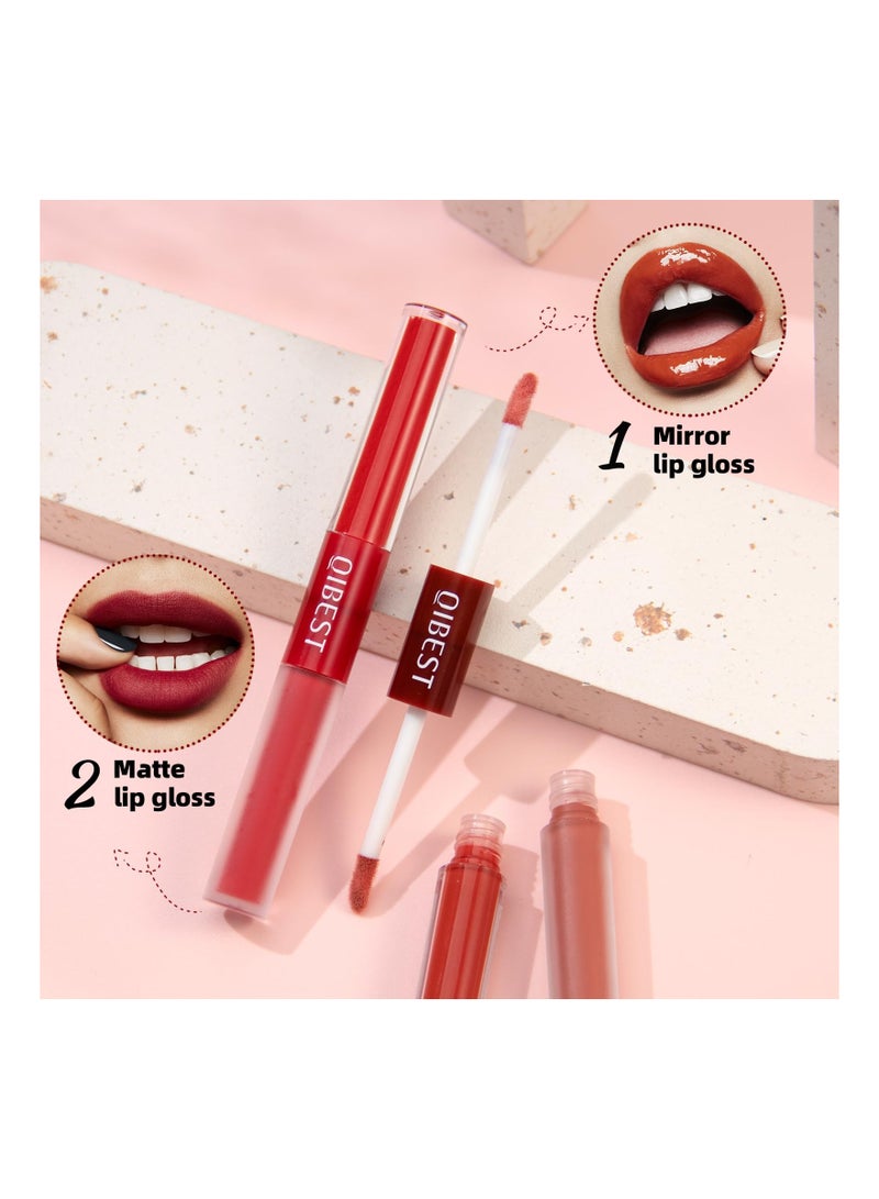 Double Head Lip Gloss Set 6 Colors Matte Liquid Lipstick and Mirror 2 IN 1 Hydrated Velvet Nude Beauty Cosmetics Makeup Kit