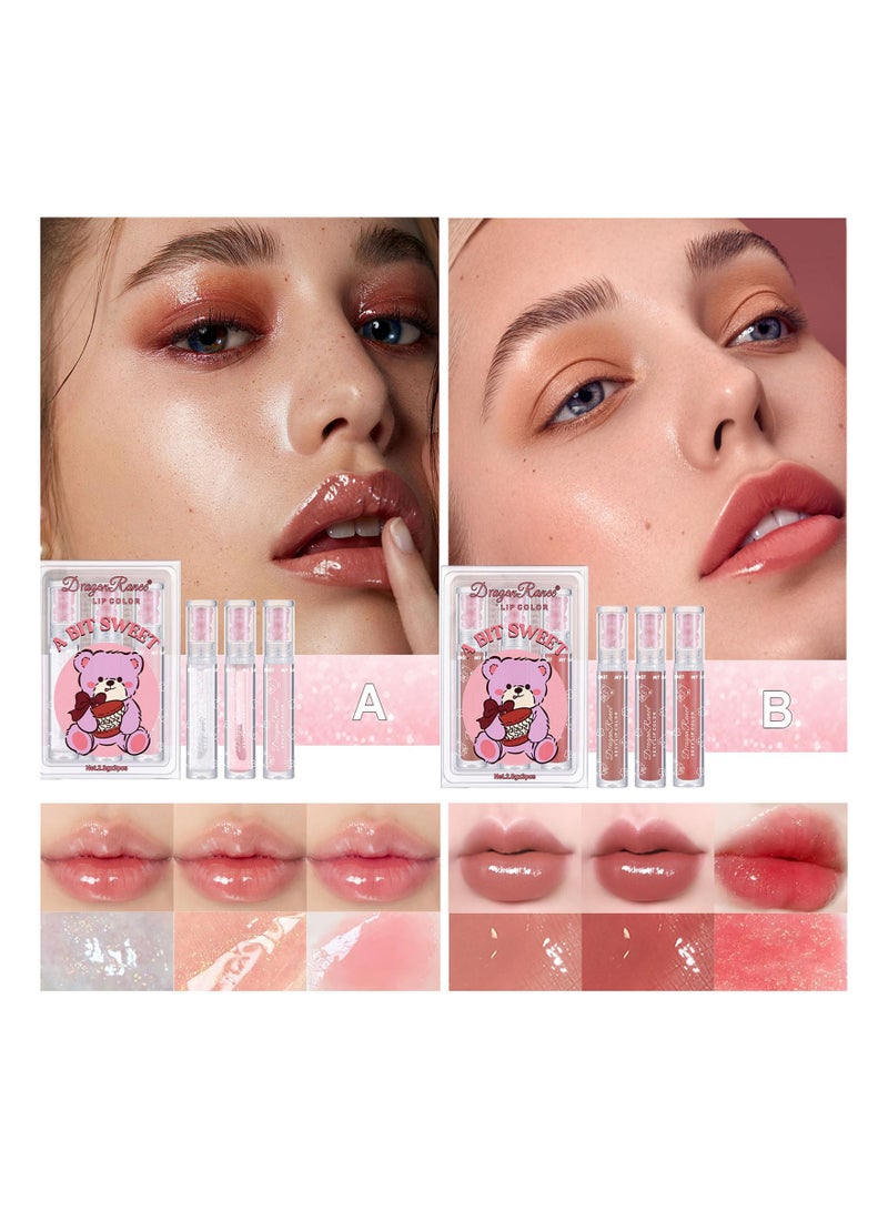 6 Colors Bear Lip Glaze Jelly Gloss Tinted Set Shiny Glitter Pearl Moisturizing Oil Lipstick Plumping Clear Makeup for Women Girls