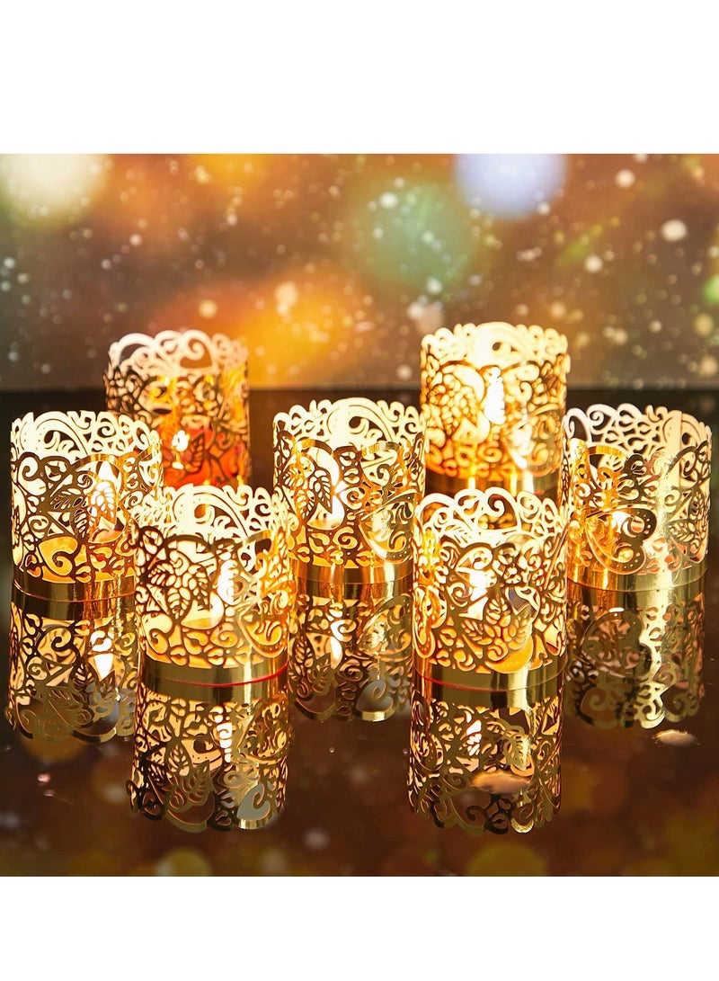 Tealight Votive Wrap Votive Candle Holders Laser Cutting Paper Candle Holder for Table LED Tealight Decor Party Wedding Gold 100 Pieces