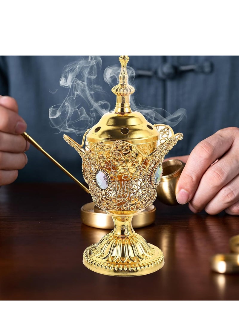 Electric Incense Burner Metal Bakhoor Middle Eastern Style Tabletop Aroma Diffuser Censer for Home Office Yoga Spa Aromatherapy Meditation Decor