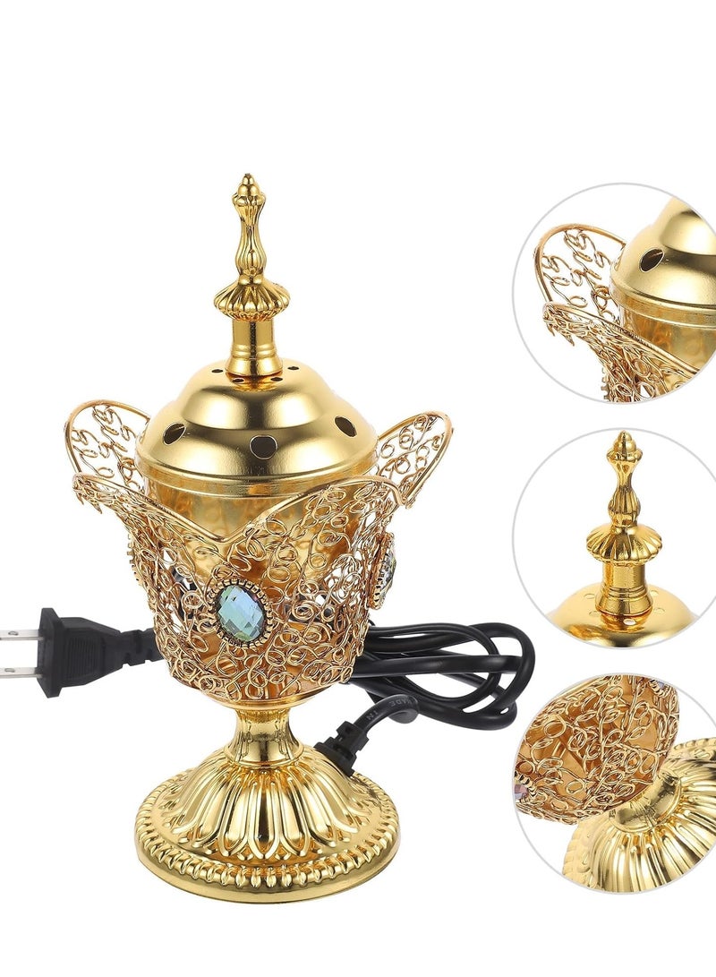 Electric Incense Burner Metal Bakhoor Middle Eastern Style Tabletop Aroma Diffuser Censer for Home Office Yoga Spa Aromatherapy Meditation Decor
