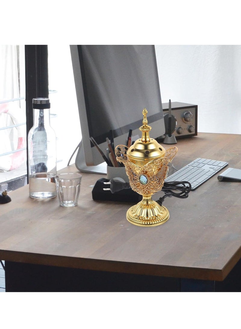 Electric Incense Burner Metal Bakhoor Middle Eastern Style Tabletop Aroma Diffuser Censer for Home Office Yoga Spa Aromatherapy Meditation Decor