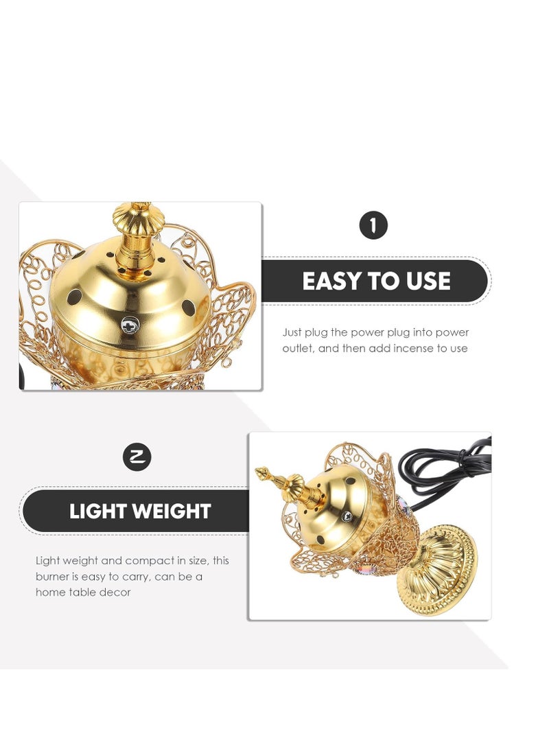 Electric Incense Burner Metal Bakhoor Middle Eastern Style Tabletop Aroma Diffuser Censer for Home Office Yoga Spa Aromatherapy Meditation Decor