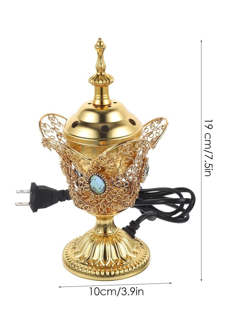 Electric Incense Burner Metal Bakhoor Middle Eastern Style Tabletop Aroma Diffuser Censer for Home Office Yoga Spa Aromatherapy Meditation Decor