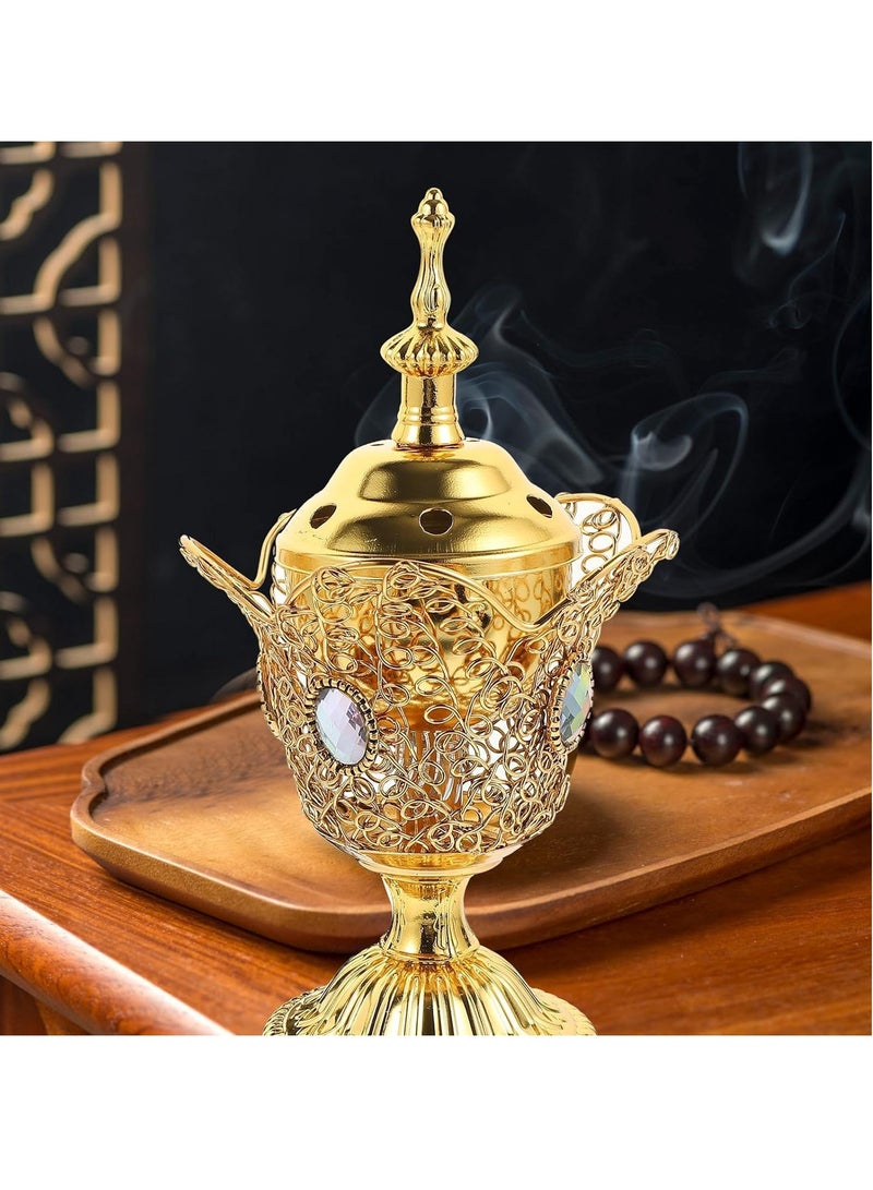Electric Incense Burner Metal Bakhoor Middle Eastern Style Tabletop Aroma Diffuser Censer for Home Office Yoga Spa Aromatherapy Meditation Decor