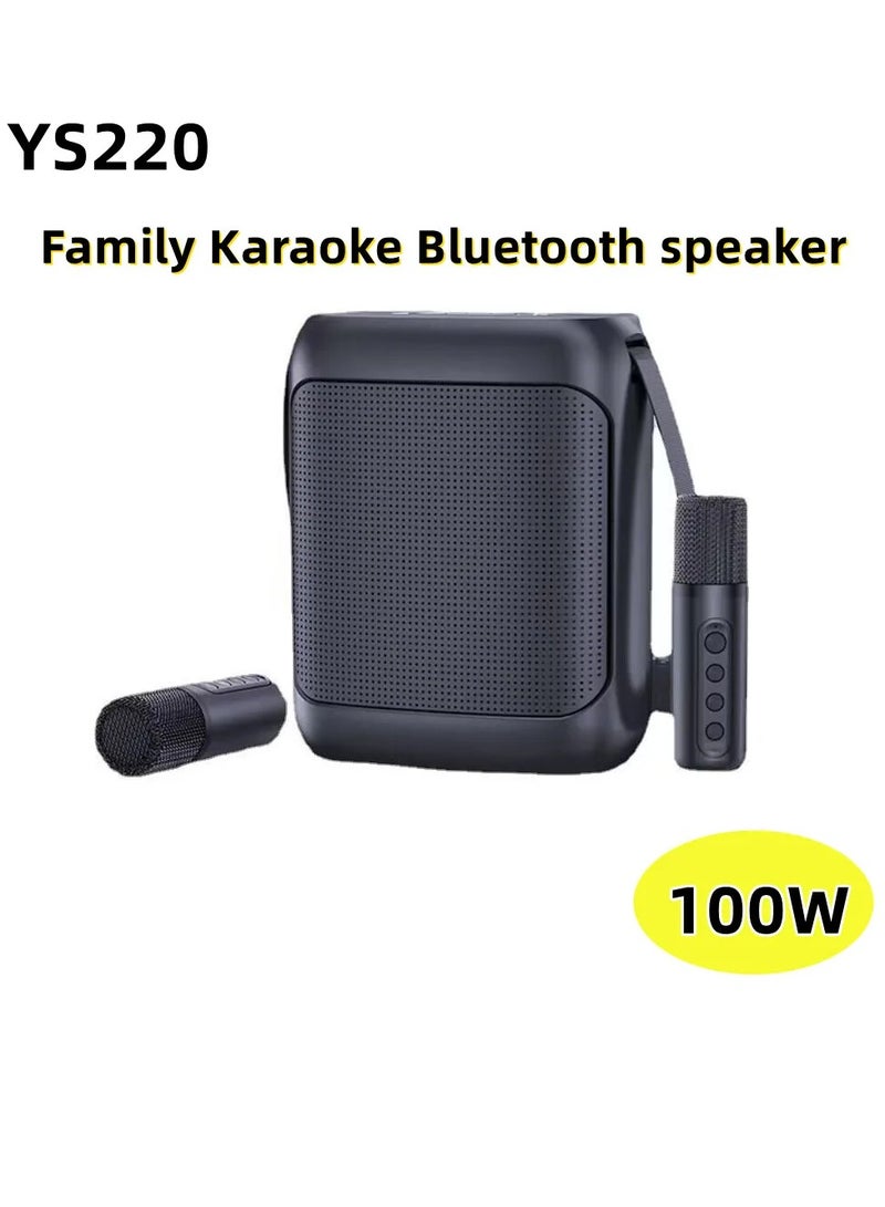 YS-220 Outdoor Karaoke Speaker Big Strap Speaker With Dual UHF Wireless Microphone Black