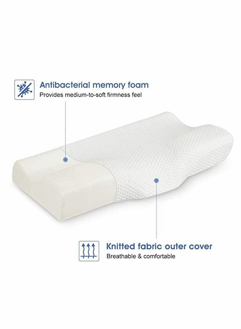 Memory Foam Pillow, Ergonomic Cervical Pillow for Neck Pain-Orthopedic Contour Pillow for Side Sleepers, Bed Pillow for Sleeping, Sleeper Shoulder Support Back Stomach (White, 50 * 30cm)