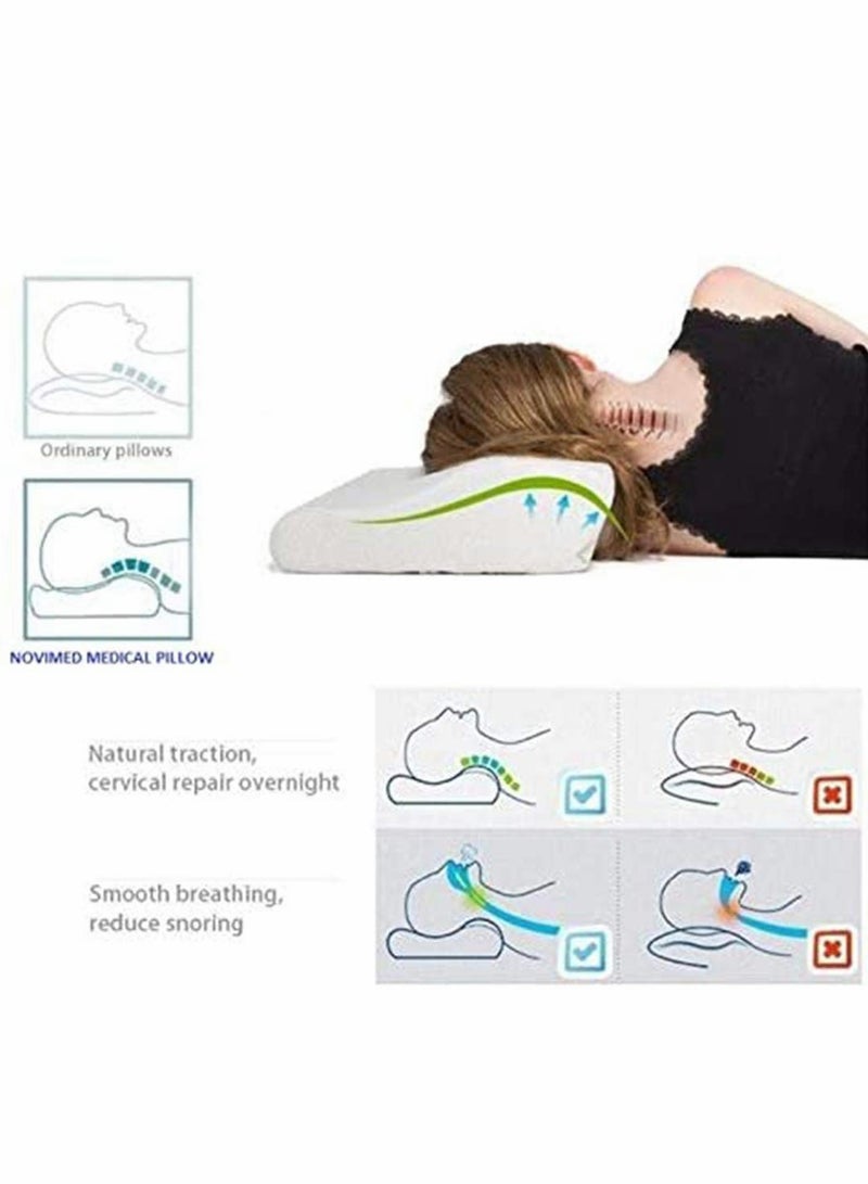 Memory Foam Pillow, Ergonomic Cervical Pillow for Neck Pain-Orthopedic Contour Pillow for Side Sleepers, Bed Pillow for Sleeping, Sleeper Shoulder Support Back Stomach (White, 50 * 30cm)