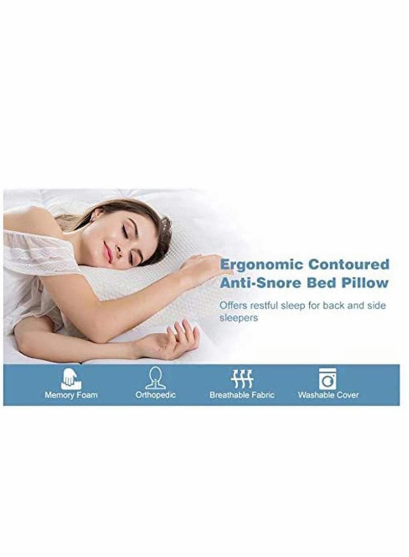 Memory Foam Pillow, Ergonomic Cervical Pillow for Neck Pain-Orthopedic Contour Pillow for Side Sleepers, Bed Pillow for Sleeping, Sleeper Shoulder Support Back Stomach (White, 50 * 30cm)