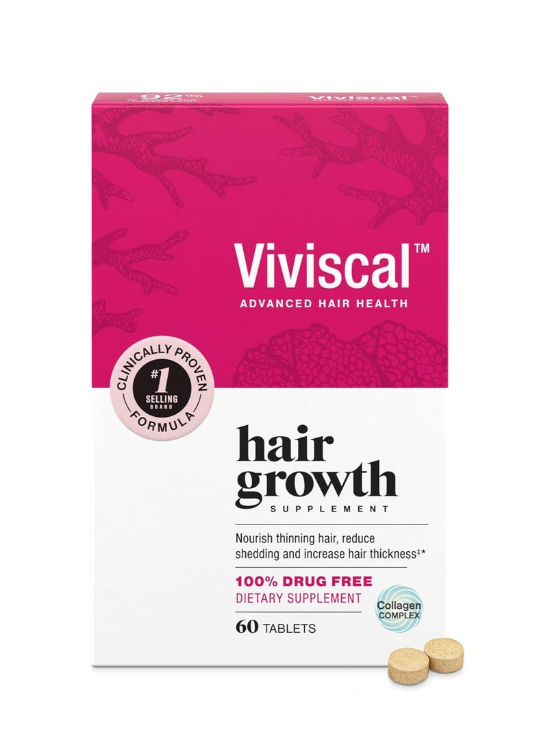 Viviscal Hair Growth Supplements for Women to Grow Thicker, Fuller Hair, Clinically Proven with Proprietary Collagen Complex, 60 Count (Pack of 1), 1 Month Supply