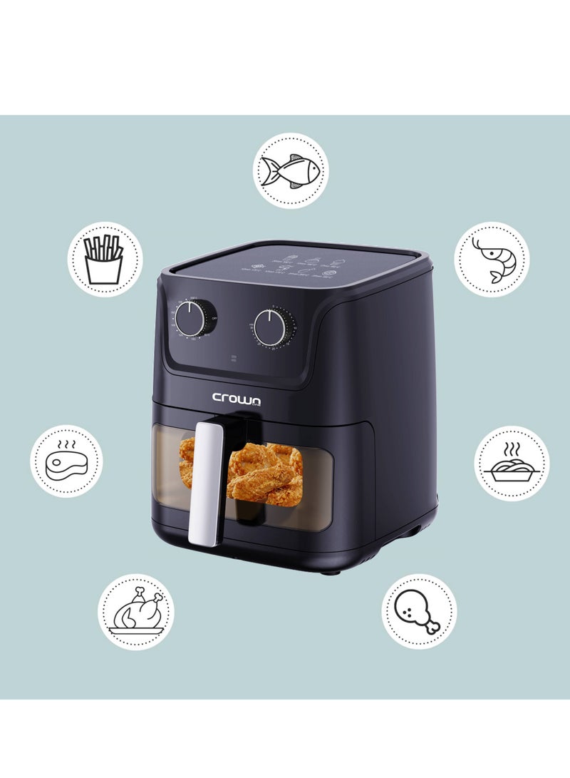 AF-396 Air Fryer w/Visible Cooking Window, Rapid Hot Air Circulation for Frying, Grilling, Broiling, Roasting, Baking & more, 5.5L/2.4kg Capacity, 80-200℃ Temp Range, 30-Min Timer 5.5 L 1500 W AF-396 Black