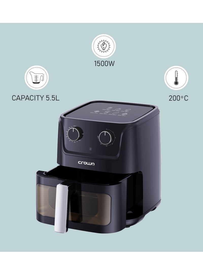 AF-396 Air Fryer w/Visible Cooking Window, Rapid Hot Air Circulation for Frying, Grilling, Broiling, Roasting, Baking & more, 5.5L/2.4kg Capacity, 80-200℃ Temp Range, 30-Min Timer 5.5 L 1500 W AF-396 Black