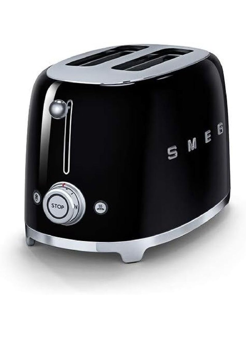 Smeg Tsf01Bluk Retro 2 Slice Toaster, 6 Browning Levels, Extra-Wide Bread Slots, Defrost And Reheat Functions, Removable Crumb Tray, 950 W, Black