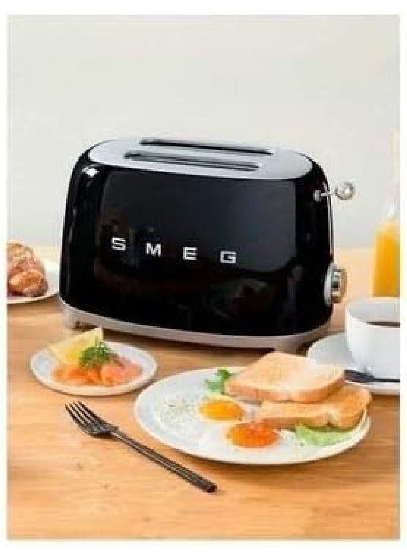 Smeg Tsf01Bluk Retro 2 Slice Toaster, 6 Browning Levels, Extra-Wide Bread Slots, Defrost And Reheat Functions, Removable Crumb Tray, 950 W, Black