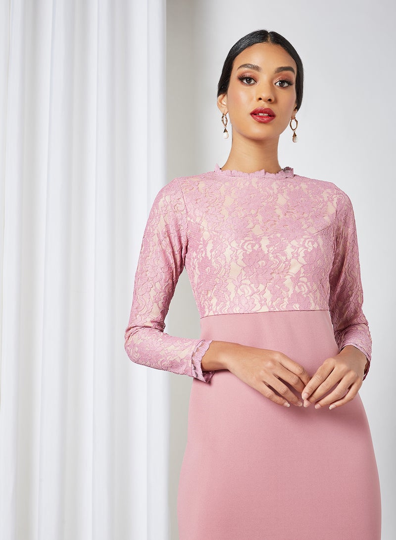 Lace Bodice Dress Pink