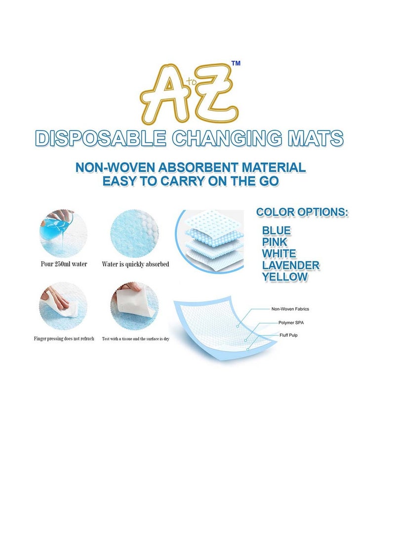 A to Z  Disposable Changing Mats - 45 x 60cm - Large Pack of 40 - Blue/Pink/White-Rainbow