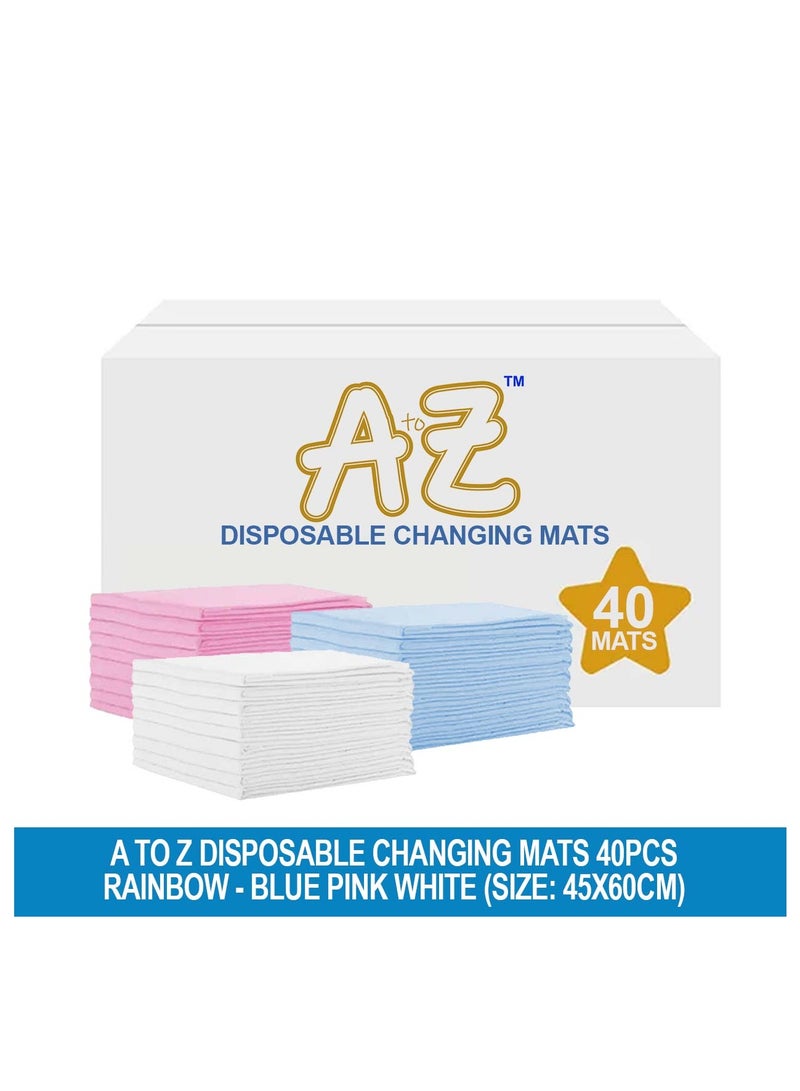 A to Z  Disposable Changing Mats - 45 x 60cm - Large Pack of 40 - Blue/Pink/White-Rainbow