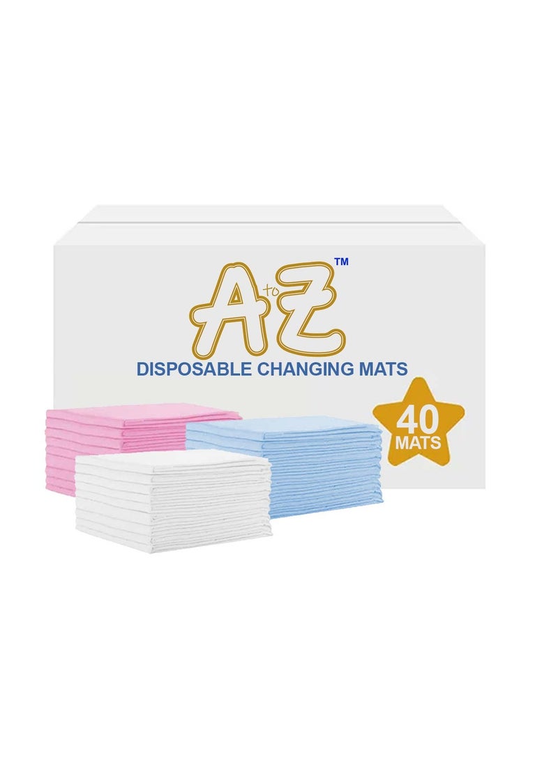 A to Z  Disposable Changing Mats - 45 x 60cm - Large Pack of 40 - Blue/Pink/White-Rainbow