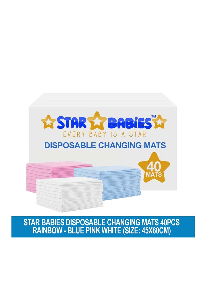 Star Babies  Disposable Changing Mats - 45 x 60cm - Large Pack of 40 - Blue/Pink/White-Rainbow