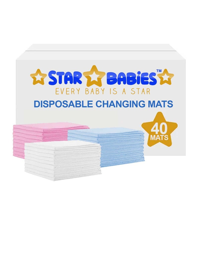 Star Babies  Disposable Changing Mats - 45 x 60cm - Large Pack of 40 - Blue/Pink/White-Rainbow