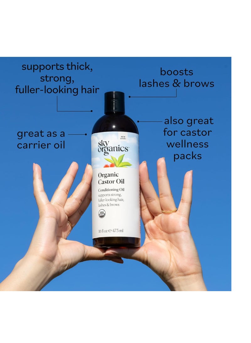 Sky Organics Castor Oil (2x16oz) USDA Organic Cold-Pressed Unrefined100% Pure Hexane-Free Castor Oil Conditioning & Healing For Dry Skin, Hair Growth for Eyelashes & Eyebrows with Exclusive Ebook