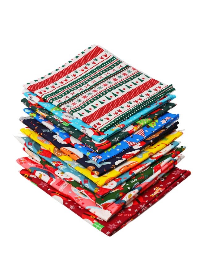 10 Pieces Fabric Bundles Multi Color Sewing Quilting Craft Squares Cotton Patchwork Santa Snowflake Tree Print Fabric for Dress Apron DIY Party, 20 X 20 Inch
