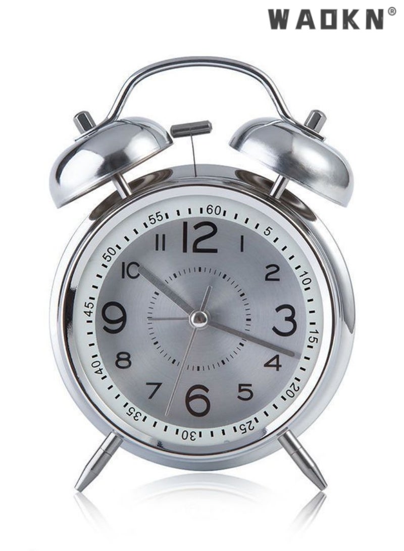 Loud Alarm Clock for Heavy Sleepers Adults,Retro 4 Inch Silent Non-Ticking Quartz with Backlight,Twin Bell Analog Kids Alarm Clocks for Bedrooms Bedsidet,Loud Alarm Clock for Heavy Sleepers (silver)
