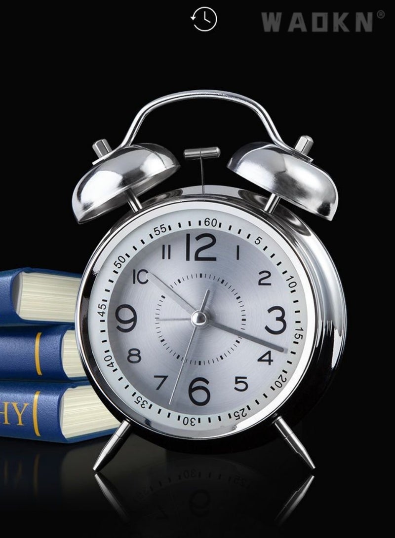 Loud Alarm Clock for Heavy Sleepers Adults,Retro 4 Inch Silent Non-Ticking Quartz with Backlight,Twin Bell Analog Kids Alarm Clocks for Bedrooms Bedsidet,Loud Alarm Clock for Heavy Sleepers (silver)
