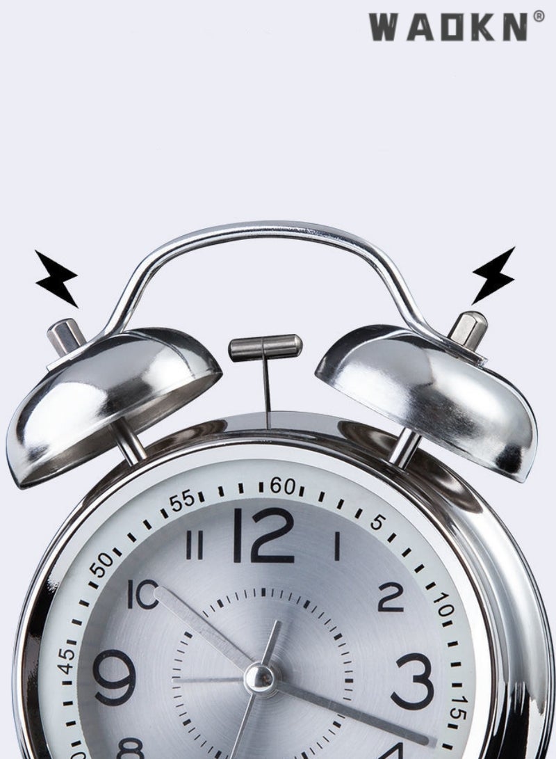 Loud Alarm Clock for Heavy Sleepers Adults,Retro 4 Inch Silent Non-Ticking Quartz with Backlight,Twin Bell Analog Kids Alarm Clocks for Bedrooms Bedsidet,Loud Alarm Clock for Heavy Sleepers (silver)