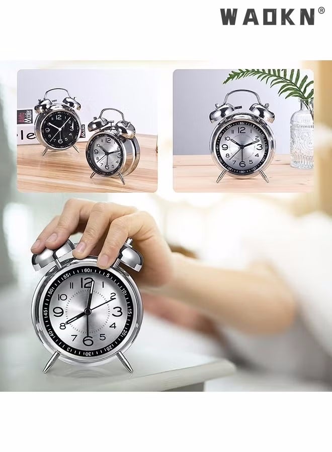 Loud Alarm Clock for Heavy Sleepers Adults,Retro 4 Inch Silent Non-Ticking Quartz with Backlight,Twin Bell Analog Kids Alarm Clocks for Bedrooms Bedsidet,Loud Alarm Clock for Heavy Sleepers (silver)